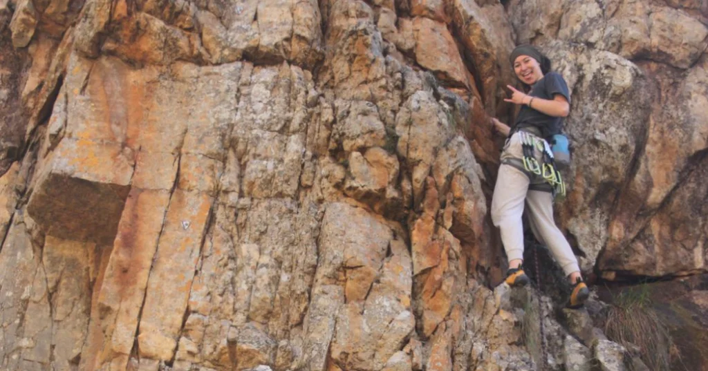 Anj busy rock climbing in johannesburg