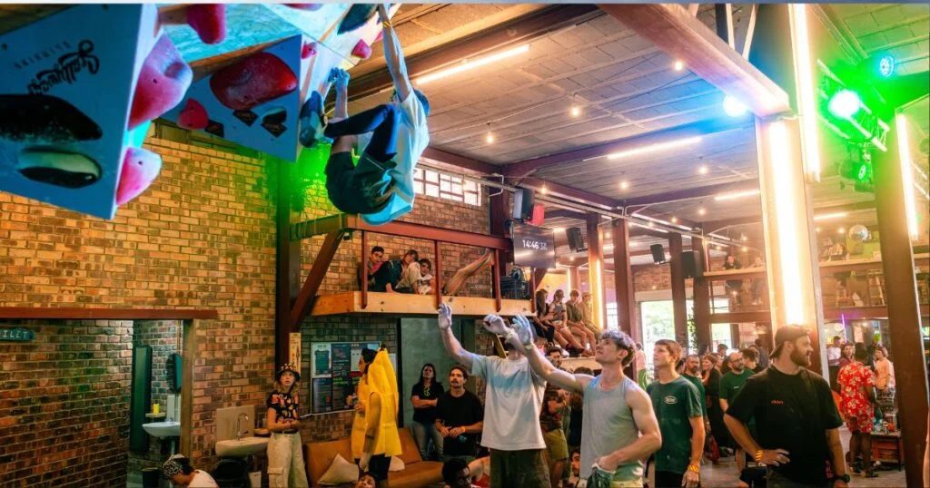 Dressed up for the theme — anything but climbing clothes